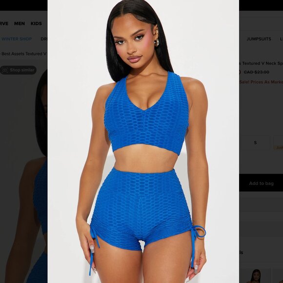 NWOT | Fashion Nova | Textured V Mesh Sports Bra | Medium | Blue - Picture 1 of 5